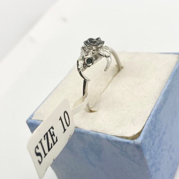 Size 10 925 Skull and Crescent Moon Rainbow Topaz Ring - Picture 3 of 11